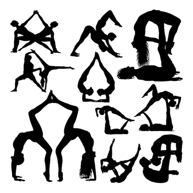 Couple de yoga pose des silhouettes.