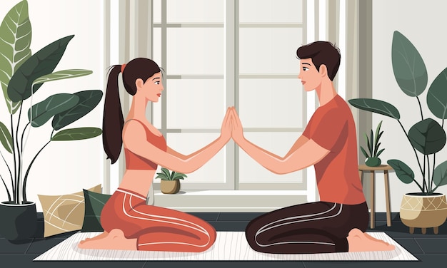 Vecteur couples dans un état de méditation paisible de calme et de détente illustration vectorielle