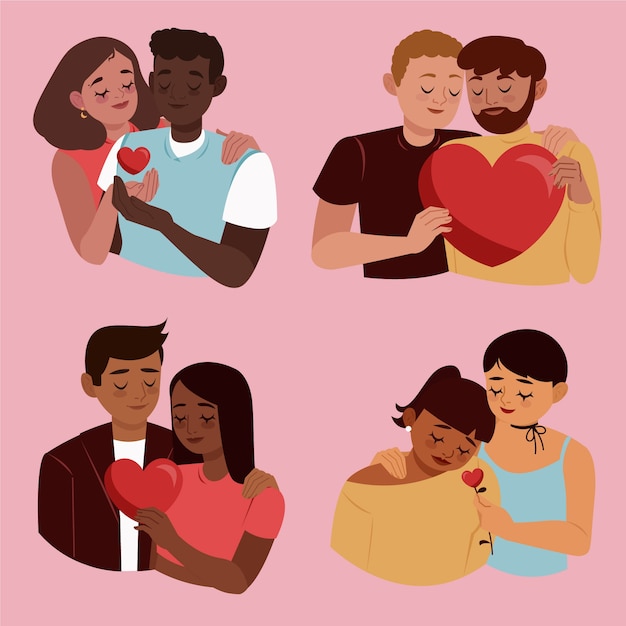 Vecteur couples hétérosexuels et homosexuels illustrés