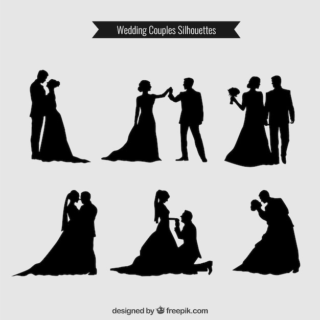 Vecteur couples de mariage silhouettes collection