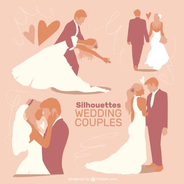 Vecteur couples de mariage silhouettes collection