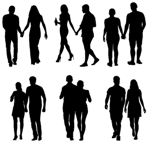 Vecteur couples silhouettes homme et femme sur fond blanc illustration vectorielle