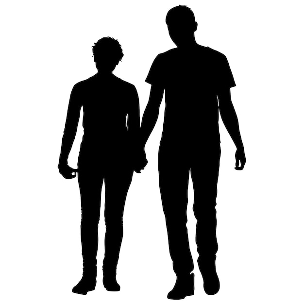 Vecteur couples silhouettes homme et femme sur fond blanc