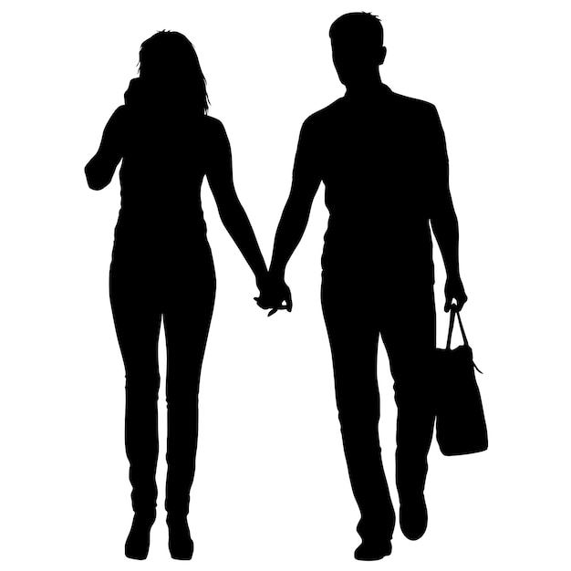 Couples silhouettes homme et femme sur fond blanc