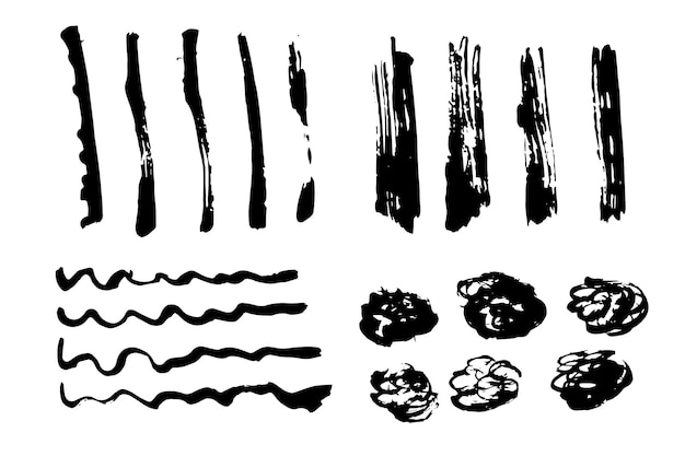 Vecteur des coups de pinceau dynamiques à l'encre noire, des éléments graphiques fabriqués à la main sur une toile blanche propre