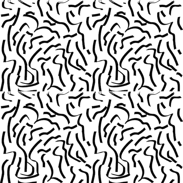 Coups De Pinceau De Peinture Noire Vecteur Modèle Sans Couture. Lignes Courbes Et Ondulées Dessinées à La Main Avec Des Cercles De Grunge. Le Pinceau Griffonne La Texture Décorative. Doodles Désordonnés, Illustration De Lignes Courbes Audacieuses.