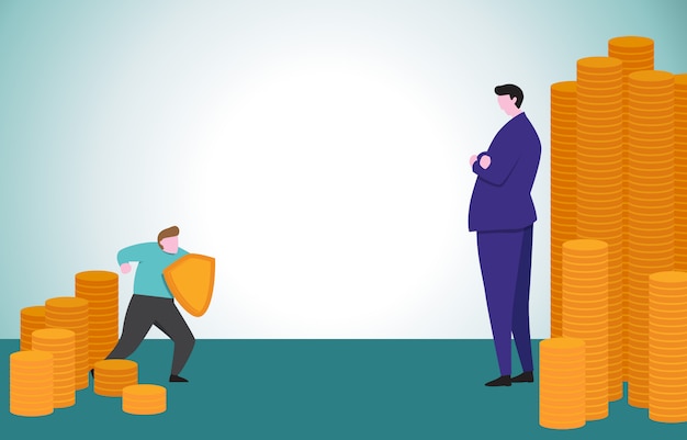 Courage, homme d'affaires avec bouclier prêt, confiant, face, grand, financier