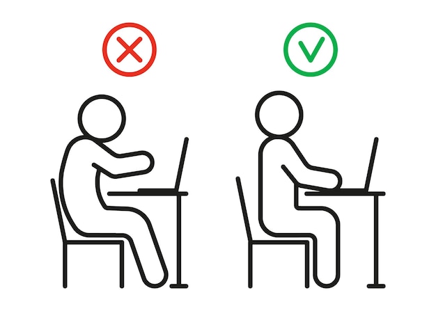 Courbe Incorrecte Et Posture De Santé Correcte De La Position Assise Sur L'ordinateur Règles De Santé éviter Une Mauvaise Posture