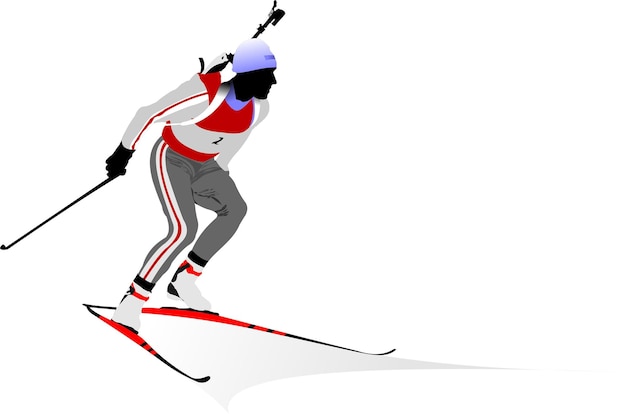 Vecteur coureur de biathlon silhouettes colorées illustration vectorielle