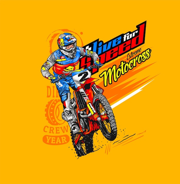 Coureur de moto en action illustration vectorielle coloré t shirt design affiche bannière