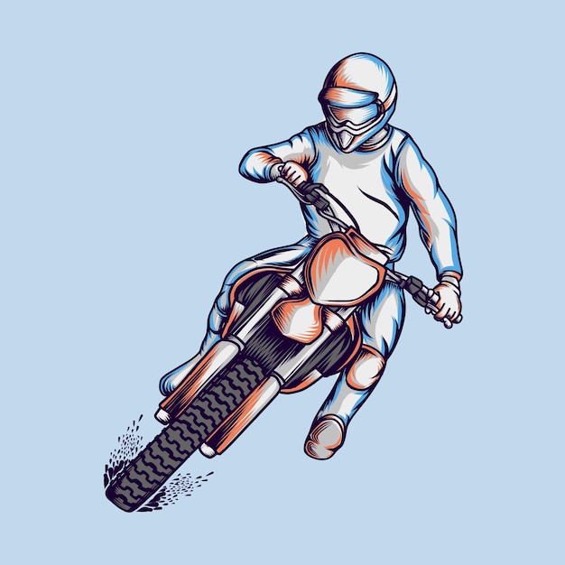 Coureur De Motocross Sur Une Moto. Illustration Vectorielle Dessinée à La Main.