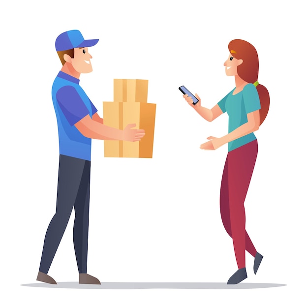 Courier Apporte Des Colis à L'illustration Du Client