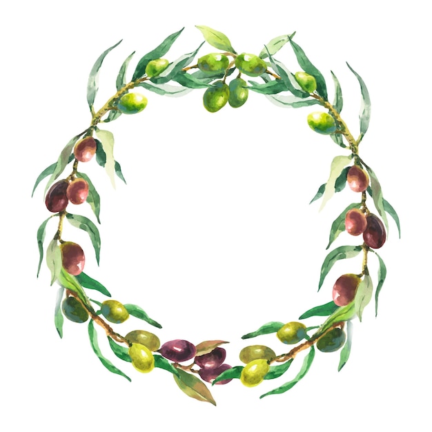 Couronne Aquarelle De Couleur Noir Et Vert Olivier Sur Blanc Pour Votre Texte.