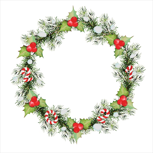 Couronne d'aquarelle avec des éléments de Noël et du nouvel an