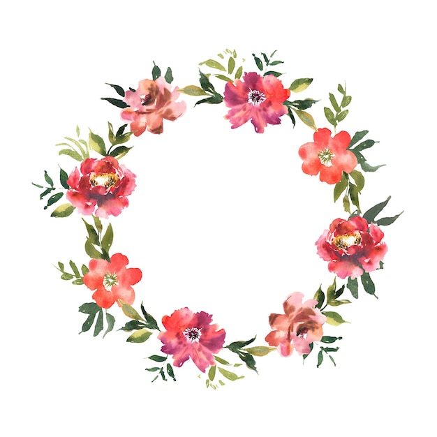 Couronne Aquarelle Avec Fleurs Et Feuilles En Cercle Plantes Colorées