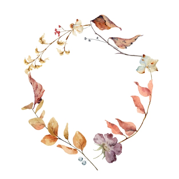 Couronne d'automne vecteur aquarelle avec feuilles et branches