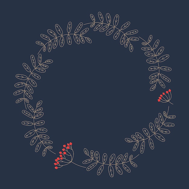 Vecteur couronne de brindilles de cendres de montagne. cadre de verts et de baies. forme de cercle. pour mariage, carte de noël