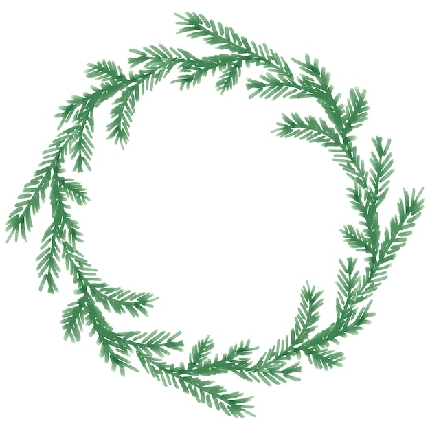 Vecteur couronne décorative à partir de dessins à l'aquarelle branches d'arbres de noël verts