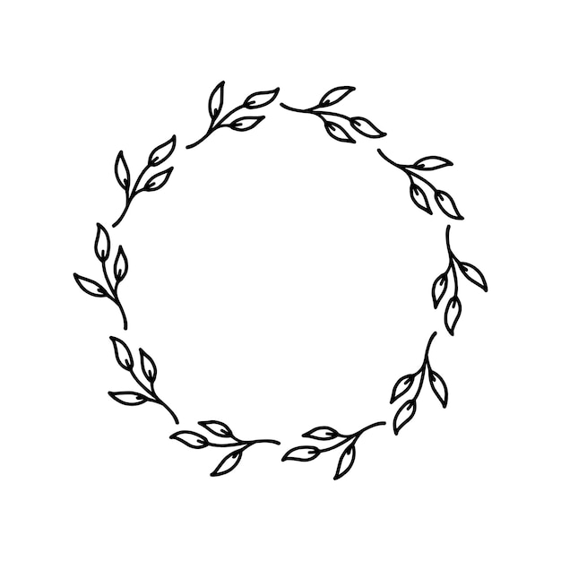 Vecteur couronne dessinée à la main sur fond blanc couronne de doodle plante noire