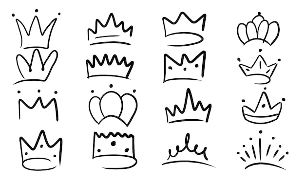 Couronne Dessinée à La Main Et Icône De Ligne De Doodle Roi Reine Ou Princesse Esquisse Contour Diadème Art Et Royal