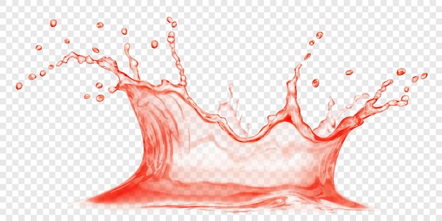 Couronne d'eau translucide en couleurs rouges avec de petites gouttes Splash isolé sur fond transparent Transparence uniquement dans le fichier vectoriel
