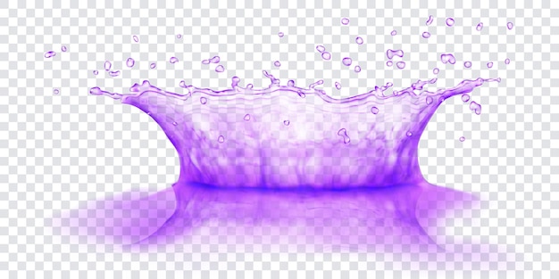 Vecteur couronne d'eau translucide avec gouttes et réflexion splash dans des couleurs violettes isolées sur fond transparent transparence uniquement dans le fichier vectoriel