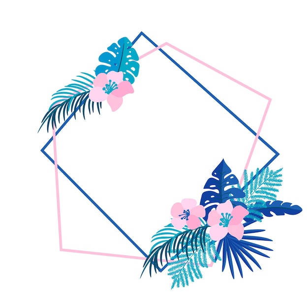 Couronne d'été géométrique avec fleur de palmier tropical et place pour le texte Vecteur abstrait d'herbe plate
