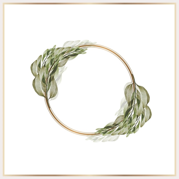 Couronne de feuilles d'aquarelle avec cercle d'or