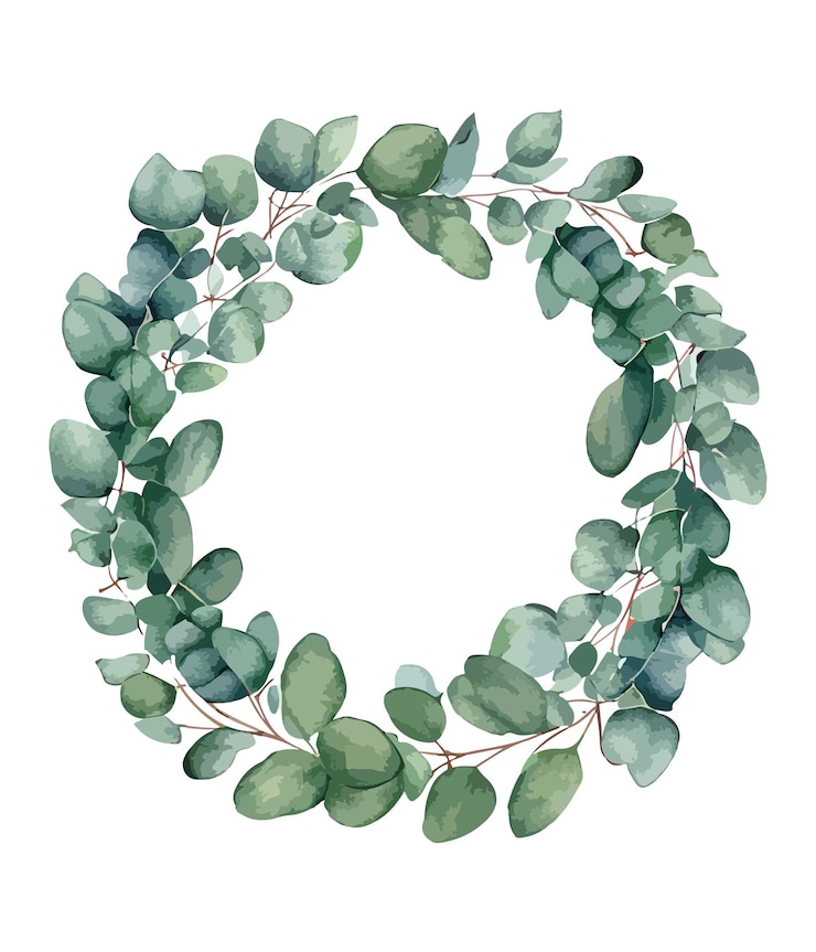 Vecteur couronne de feuilles vertes aquarelle avec cercle doré sur fond blanc