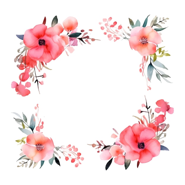 Couronne De Fleurs Aquarelle Sur Fond Blanc