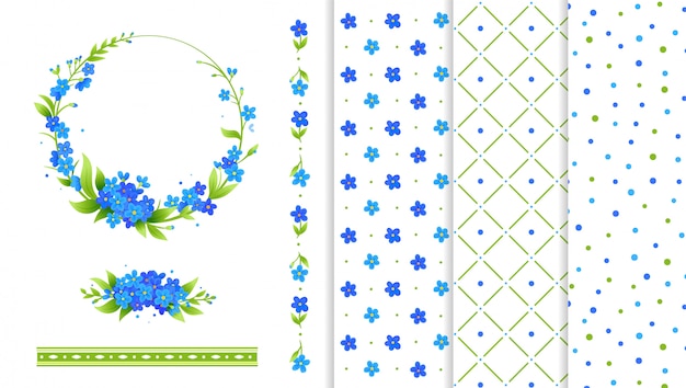 Couronne De Fleurs Bleues, Bordures De Fleurs Et Motifs