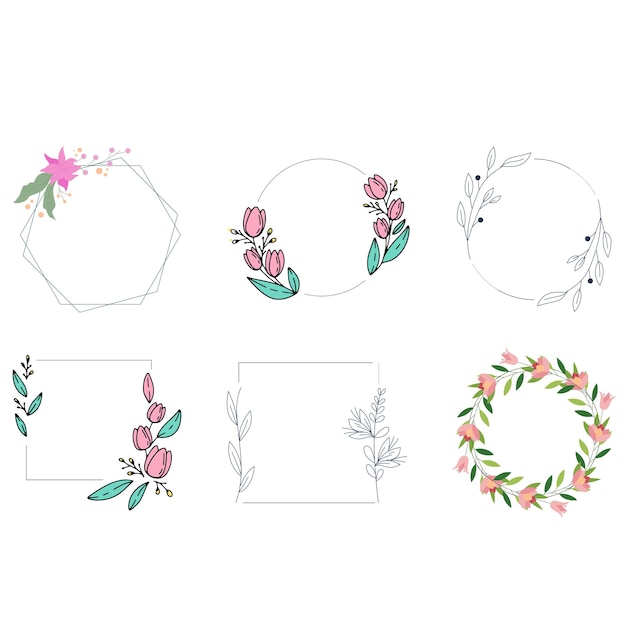 Couronne de fleurs dessinée à la main Couronne de feuilles pour le mariage