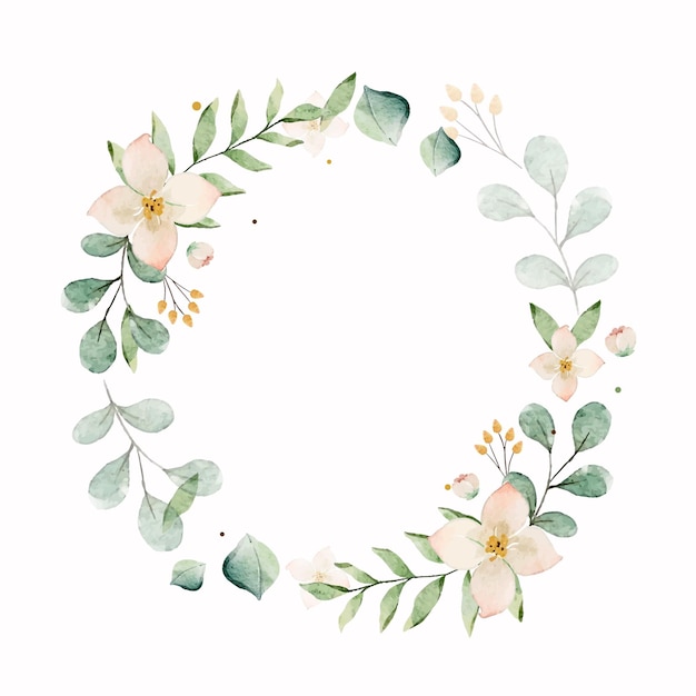 Couronne de fleurs avec fleurs roses et feuilles vertes couronnes de mariage aquarelle