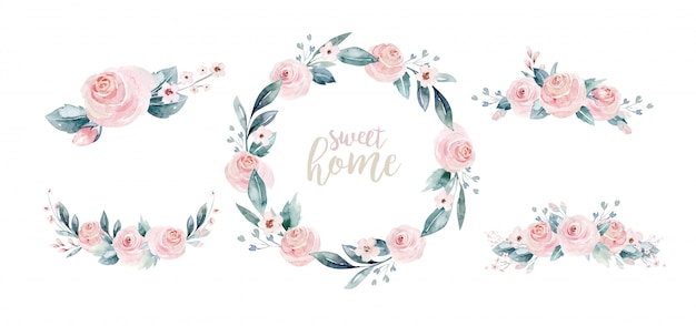 Couronne florale aquarelle et lettrage, sweet home