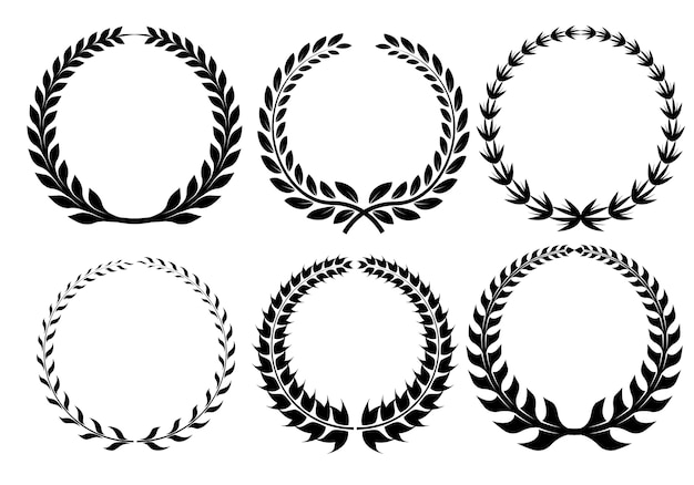 Couronne De Laurier Set Vector Icons.