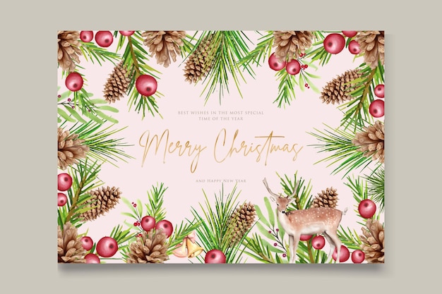 Couronne De Noël élégante à L'aquarelle Avec Fleur Rouge Et Décorations