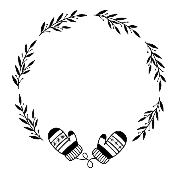 Couronne De Noël Avec Mitaines Monogramme De Noël Cadre De Noël Rond