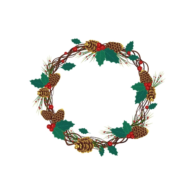 Couronne De Noël Ronde De Branches De Sapin Avec Des Cônes Dorés, Des Feuilles De Houx Et Des Baies D'aiguilles De Pin ...