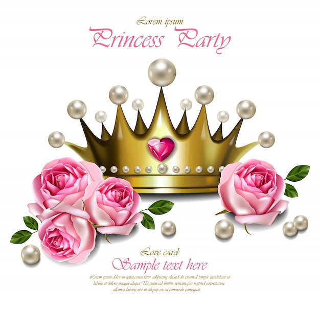 Couronne d'or glamour avec des perles, belle carte royale