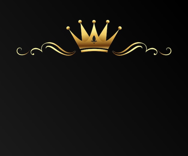 Couronne en or avec des monogrammes sur fond noir Dessin haut de gamme avec des éléments en or et une couronne