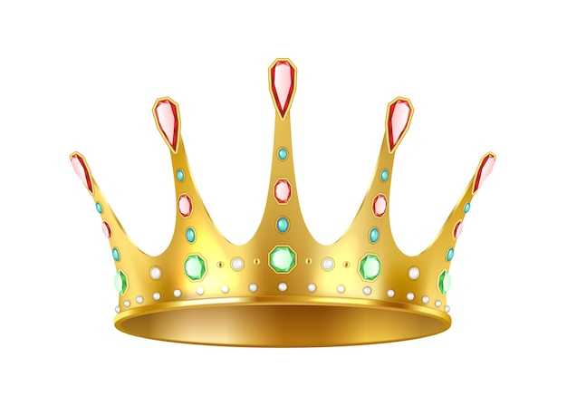 Couronne royale en or avec des pierres précieuses illustration réaliste