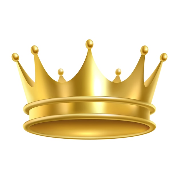 Couronne royale réaliste Couronne impériale de luxe en or Diadème médiéval pour signe héraldique 3D élégante reine ou roi princesse ou prince couronnement symbole doré Illustration vectorielle isolée
