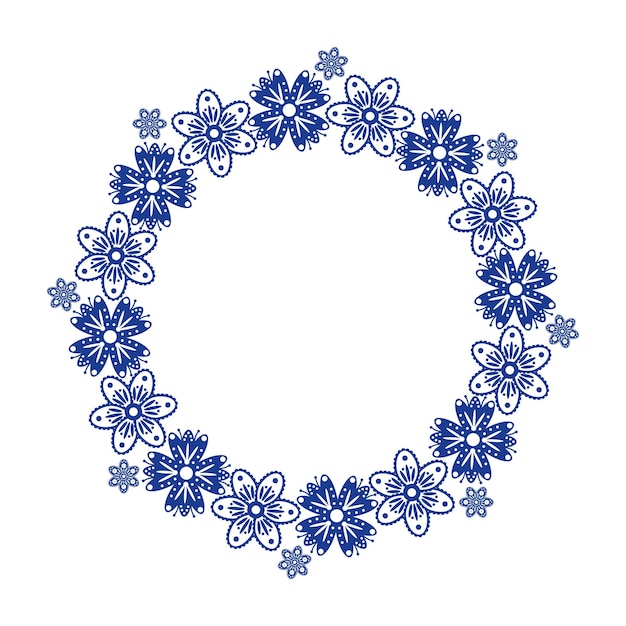 Couronne de style scandinave avec des fleurs bleues Élément pour créer un dépliant de poste de carte postale