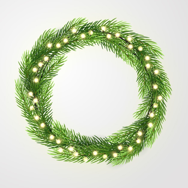 Couronne Verte Avec Des Lumières Et Des Branches D'arbres De Noël.