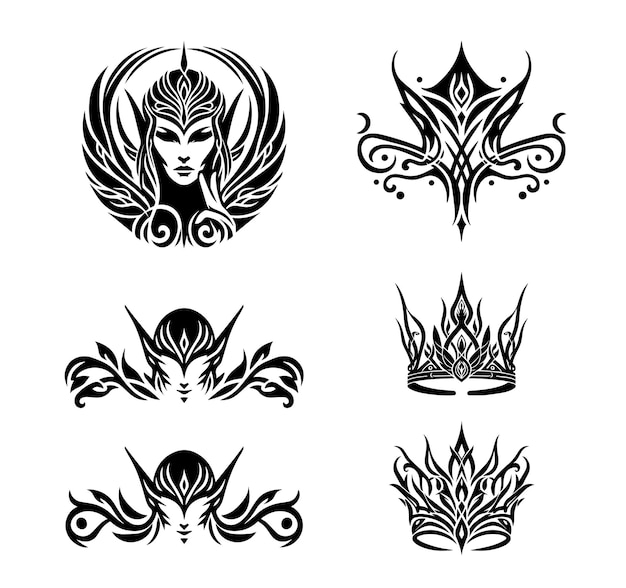 Vecteur des couronnes et des éléments de design de style elfique