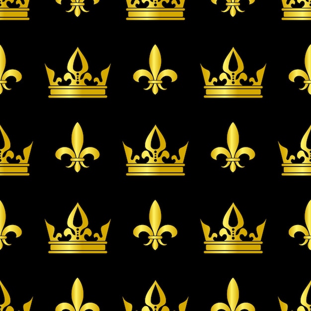 Couronnes D'or Et Modèle Sans Couture De Fleur De Lys Vector