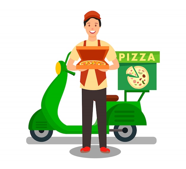 Vecteur courrier, livraison, pizza, plat, illustration