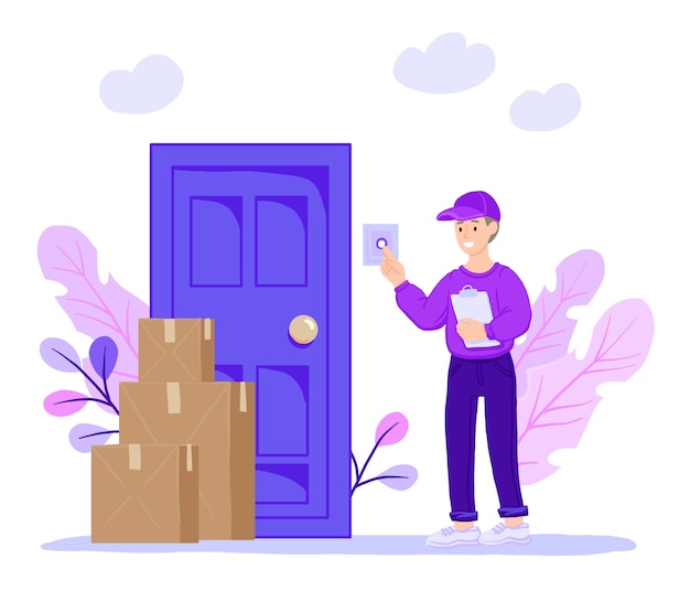 Un courrier souriant sonne à la porte de la maison.