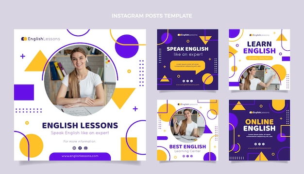 Vecteur cours d'anglais design plat post instagram