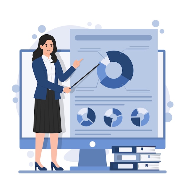 cours d'apprentissage en ligne avec des tutoriels vidéo femme d'affaires présentant l'enseignement